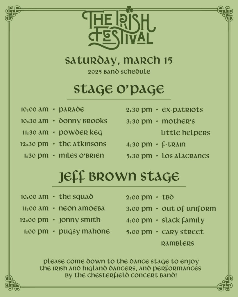 Irish Festival March 15, 2025 Schedule